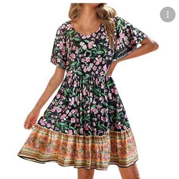 Women’s Dress Bohemian Summer Crew‎ Neck Short Sleeve Floral Print. Size XL - Picture 1 of 9